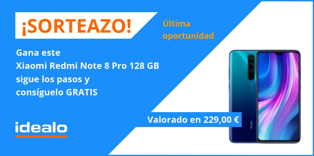 🟠SORTEAZO🟠 ÚLTIMO DÍA ‼️

📲 Móvil Xiaomi Redmi Note 8 Pro

1⃣ RT ➕ sigue a <a href="/idealo_es/">idealo.es</a>
 
2⃣ Comenta con #idealoLoTieneTodo etiquetando a tus amigos casi perfectos.

🍀 Ganador esta tarde ‼️. Condiciones: soo.nr/gKcs
