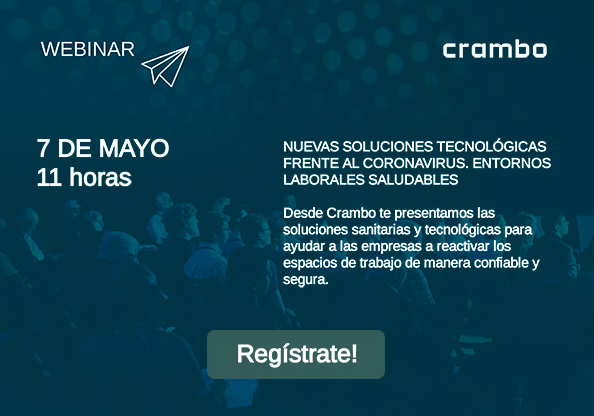 cramboEU's tweet photo. ¡Apunta! 07/05-11h #webinar "Nuevas soluciones tecnológicas frente al coronavirus. Entornos laborales saludables". Conoce nuestras soluciones sanitarias y tecnológicas para ayudar a las empresas a su reactivación  segura. Regístrate: https://t.co/crpSIzTifp #CramboConnect https://t.co/5DKIOO6Yx9