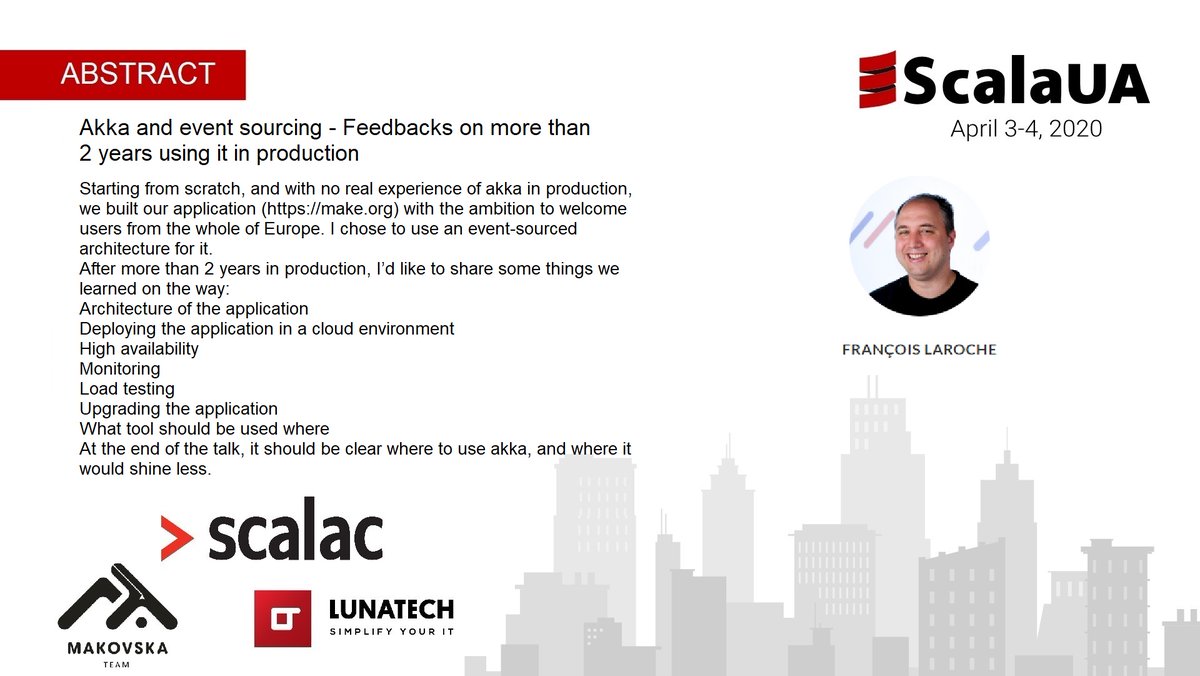 Feel free to watch a video of the talk by François Laroche - Akka and event sourcing - Feedbacks on more than 2 years using it in production
youtu.be/MMy7X2ebL9o
Please share it.