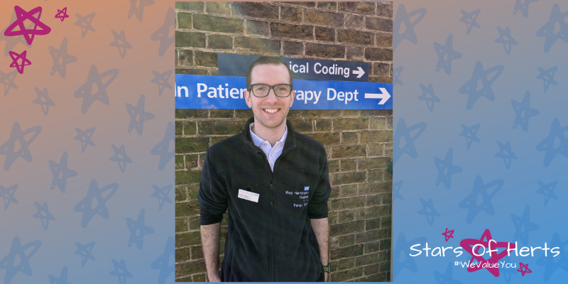 WestHertsNHS's tweet photo. We are kicking off our #Starsofherts with our wonderful Physio Frazer 'He has always been a joy to work with, he has been working closely with  our Covid patients . He is a calm, reassuring presence in our team and brings new ideas, always with a smile, a true star of herts https://t.co/sks4dIOWwb