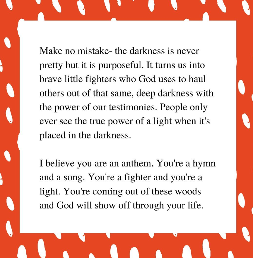 hannahbrencher's tweet photo. In the darkness, we figure out the true purpose of 💡. Don’t give up hope, loves. https://t.co/NADU9otq8N