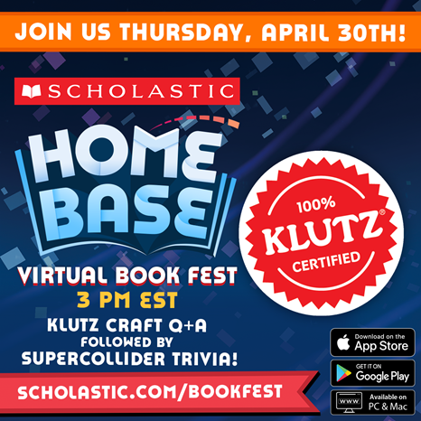 scholasticCDA's tweet photo. Join us today for a @KlutzCertified Craft Q+A session during #HomeBaseBookFest! Starting at 3pm EST we'll be answering your crafting questions, and then we'll have Supercollider Trivia to test your knowledge of physics and simple machines! Learn more: https://t.co/KLcr0PlXgx https://t.co/NfVFpj9C9g