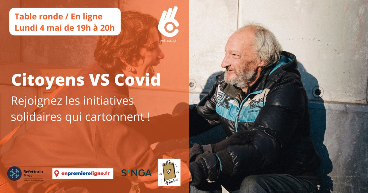 Entourage (@entourage_asso) on Twitter photo 📅 Venez découvrir les initiatives solidaires qui cartonnent en cette période de #Covid19 en participant à notre table ronde ! Avec la participation de : <a href="/PourEux_LeMouv/">#PourEux</a>, <a href="/RefettorioParis/">Refettorio Paris</a>, <a href="/En1ereligne/">enpremiereligne</a> & @SINGA_France
➡️Inscriptions par ici : bit.ly/lesinitiatives… 📅 Venez découvrir les initiatives solidaires qui cartonnent en cette période de #Covid19 en participant à notre table ronde ! Avec la participation de : <a href="/PourEux_LeMouv/">#PourEux</a>, <a href="/RefettorioParis/">Refettorio Paris</a>, <a href="/En1ereligne/">enpremiereligne</a> & @SINGA_France
➡️Inscriptions par ici : bit.ly/lesinitiatives…