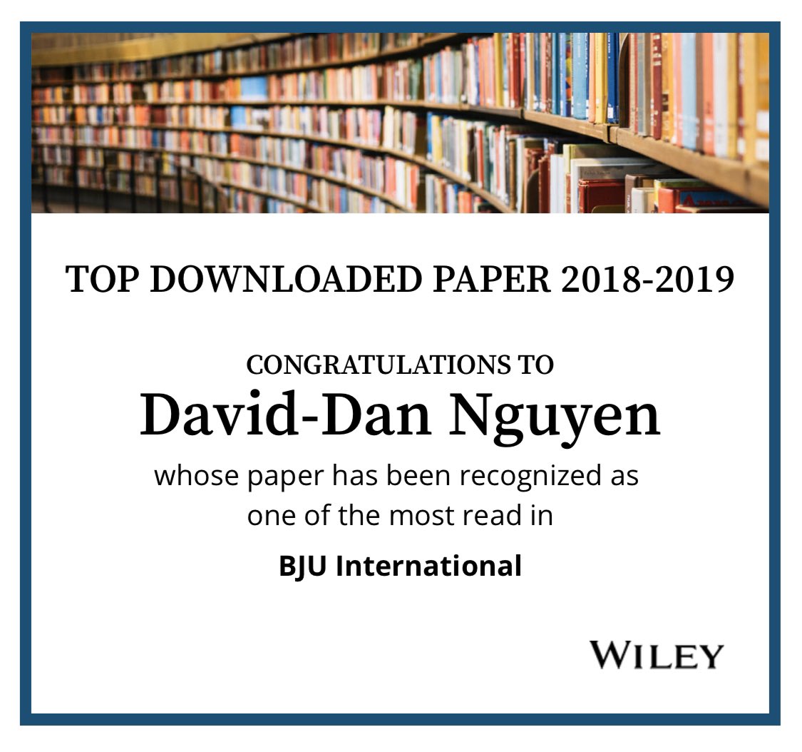 DavidDan_Ngn's tweet photo. Good news! Our article is among the #TopDownloadedArticles in @BJUIjournal. Wondering if my mom is the top downloader?? 🤔 | @DrDeanElterman @Dr_KevinZorn @NaeemBhojani7 https://t.co/lt9WvOy5mf