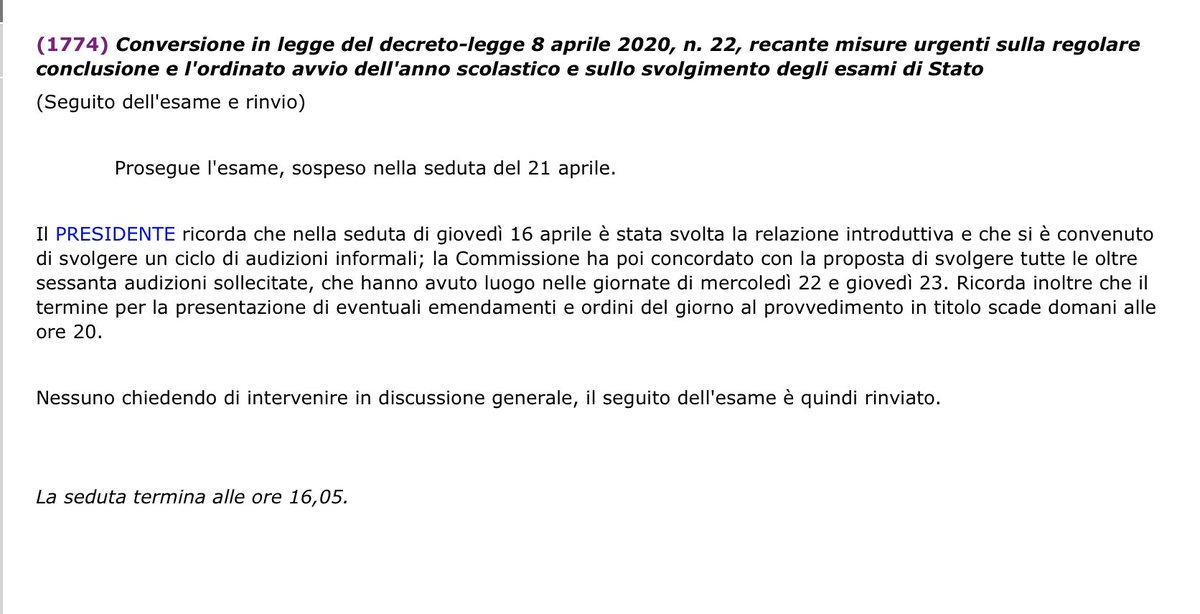 Sedute di questa settimana in #Senato su #decretoscuola, qualche milione di italiani aspetta di sapere cosa ne sarà della #scuola nell'era del #COVID__19 e nessun rappresentante eletto ha niente da dire! #paeseallosbando <a href="/civati/">Giuseppe Civati</a>
