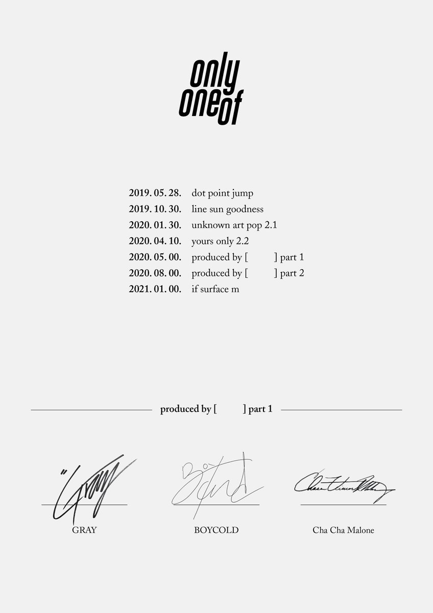 OnlyOneOf_twt's tweet photo. [#Teaser/📸]
⠀
produced by [   ] part 1
GRAY, BOYCOLD, Cha Cha Malone 
⠀
#OnlyOneOf #온리원오브
#produced_by_part1 https://t.co/LYJjtBrEi8