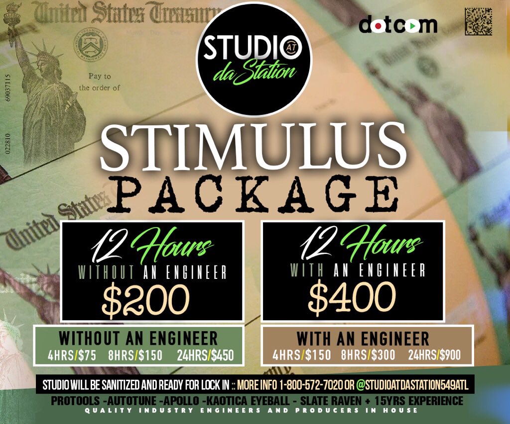 EspenEntEra's tweet photo. Oh u thought it was over? Stay at home order still in place so we keeping the same rates. Stimulus Package Rates all month of May. Deposit required to book session. The hottest studio coming out of downtown Atlanta. Book today come in and create. @studioatdastation549atl https://t.co/E2nr6gGytD