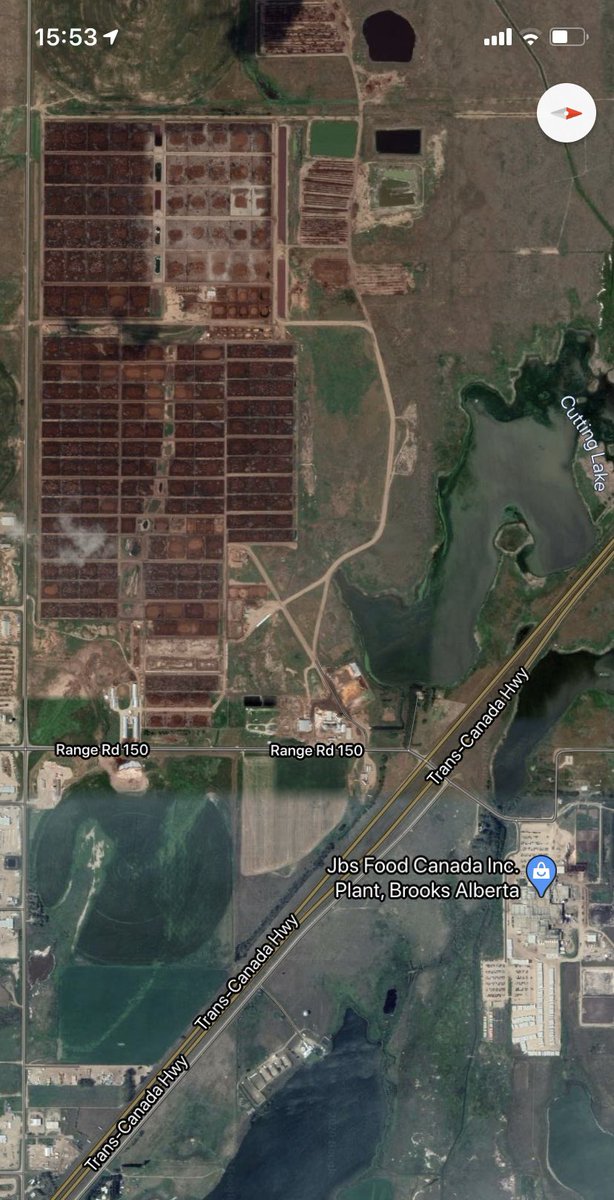 PGrefte's tweet photo. @D66 @TjeerdD66 @TjeerD66 , @D66 wil liever zaken doen met Canada. Hierbij een Google Earth opname van Lakeside Feeders in Brooks, 🇨🇦. Elk vakje is goed voor 200 st vleesvee, 70.000 (!) in totaal. Ze lopen in hun eigen stront, giga stank, giga NH3 uitstoot! Succes Tjeerd! https://t.co/jDT04eGfCU