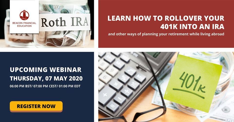 aboutBFE's tweet photo. Are you a U.S. connected expat, with a 401k living abroad? Join us next
Thursday for our latest webinar: How To Rollover Your 401k Into An
IRA. Please register here today  https://t.co/dZ3A8Lt4VH #USconnected
#401k #expats #livingabroad https://t.co/leMceHzPtf