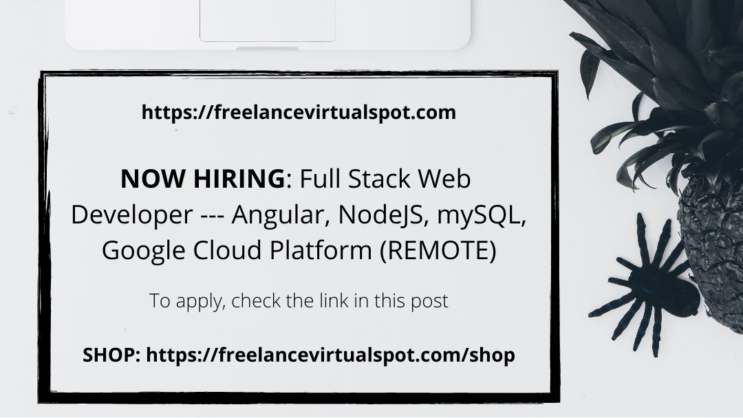 Freelance_Spot's tweet photo. NOW HIRING: Full Stack Web Developer - Angular, NodeJS, mySQL, Google Cloud Platform (remote) To apply, check this link: https://t.co/uJLCS38byt #jobopp #nowhiring #FullStackWebDeveloper #Angular #NodeJS #mySQL #GoogleCloudPlatform #remote #telecommute #Documo https://t.co/vVHNhJGqZq