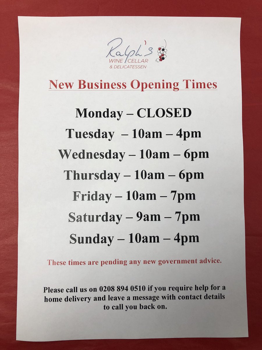 We have revised our opening hours to make shopping for essentials that little bit easier for you.  Call the shop for home deliveries 🚚 
0208 894 0510 <a href="/Whittonvillage/">Whitton Village</a> <a href="/twickerati/">twickenham tweets</a> @RBL_Richmond