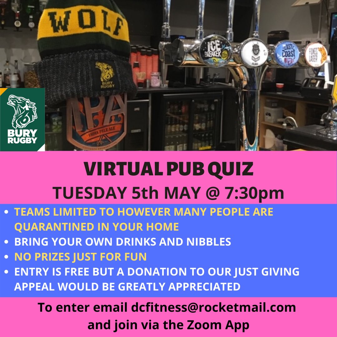 Because you all enjoyed the last one we have convinced @spudcalver to do another virtual quiz, just for fun!! Email for how to take part! #rugby #quiz #quiznight #virtualquiz #rugbyfamily