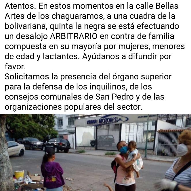 luchainquilina's tweet photo. Denunciamos estas acciones de desalojos arbitrarios en el marco de la cuarentena, en donde los propietarios se toman la justicia por sus manos. No a los desalojos! @Sunavi_central @Minhvi_Oficial @MinpublicoVE @MinMujer https://t.co/PknY9NLQxj
