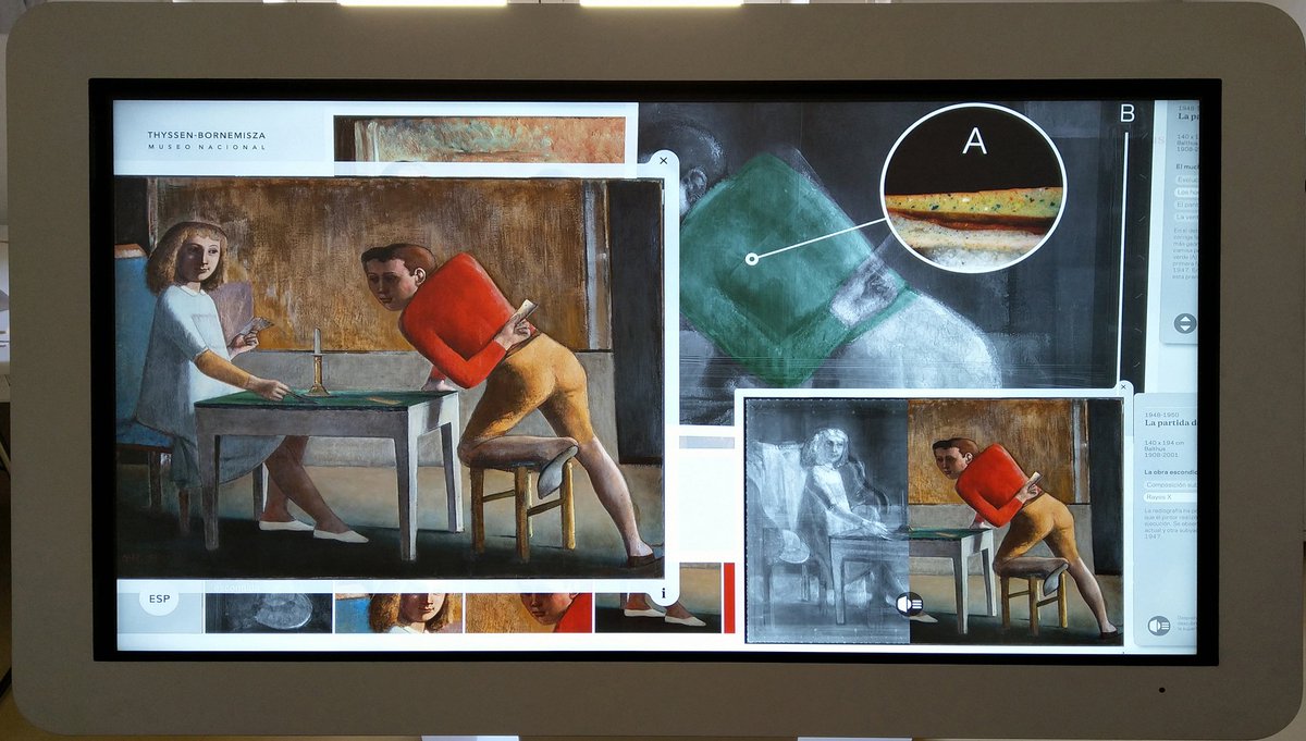 RestauraThyssen's tweet image. Durante la exposición &quot;Balthus&quot; organizada en @MuseoThyssen en 2019, hubieron dos maneras de conocer los estudios realizados por @RestauraThyssen. Una fue mediante una pantalla multitáctil interactiva en gran formato #XTable.