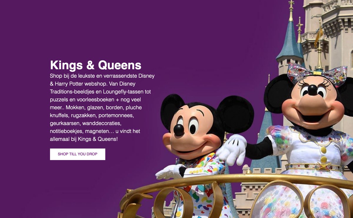 themedutch's tweet photo. Kings &amp; Queens Disney store asked us to design a new webshop. They introduced their new webshop during a live stream on their Kings &amp; Queens facebook page. Kings &amp; Queens #disney #woocommerce #webshop https://t.co/vU2B2GLSNn https://t.co/Fz8tPye5nh
