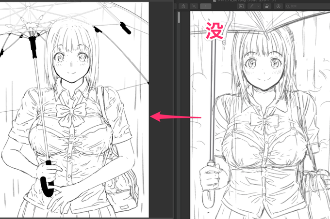 表紙の下書きを描き直し。没の前の方が可愛いかもしれないけど、手を直していたらどんどん頭身が上がってしまった。 