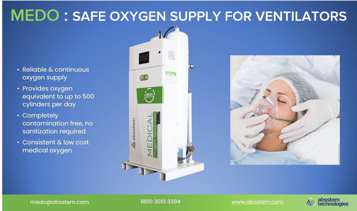 absstem's tweet photo. #MedicalOxygenGenerator #medo #COVID19crisis #onsiteO2 #notransport #nocontamination #lowcost #oxygendemand #DIPP #MakeinIndia #oxygenforhospital #togetherwecan #indiafightscorona #oxygen #HealthForAll #CoronaOutbreak #COVID19Pandemic #Ventilator https://t.co/zfb4XzpJDA