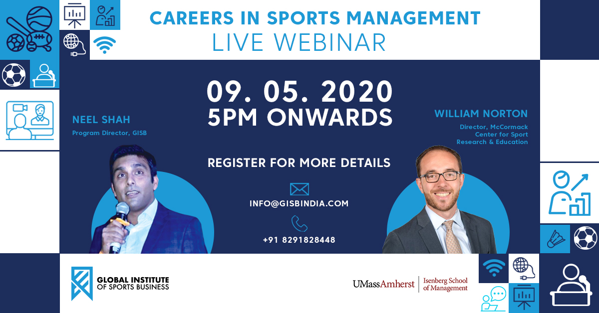 ‘Careers in Sports Management’ Webinar with GISB Program Director – Neel Shah and Director - McCormack Center for Sport Research &amp; Education – Will Norton talk how you can create a fulfilling career in the sports industry. 🏆🥇🏏⚽ 

Register Now! -  bit.ly/GISBWebinar
