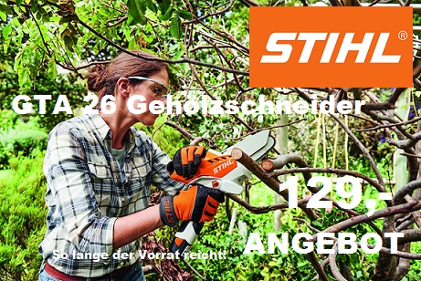 Hier unser Maiangebot: Stihl GTA 26 Gehölzschneider im praktischen Set! Statt 149,- jetzt NUR 129,- Euro. So lange der Vorrat reicht! greenbase-gathmann.de