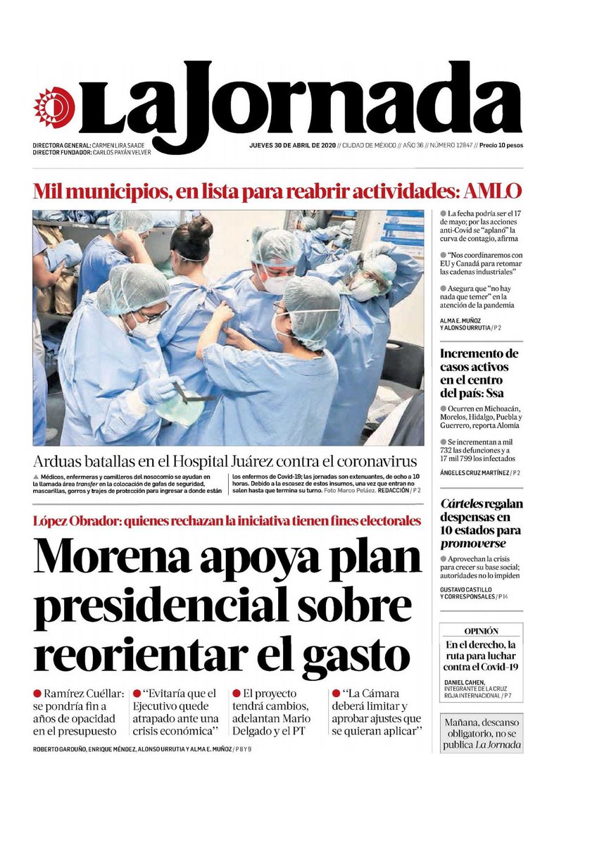 LuisCardenasMx's tweet photo. #PrimerasPlanas 🗞️ 30 de abril de 2020 #LaPrimeradeMVS (1) https://t.co/rZzaebqj15