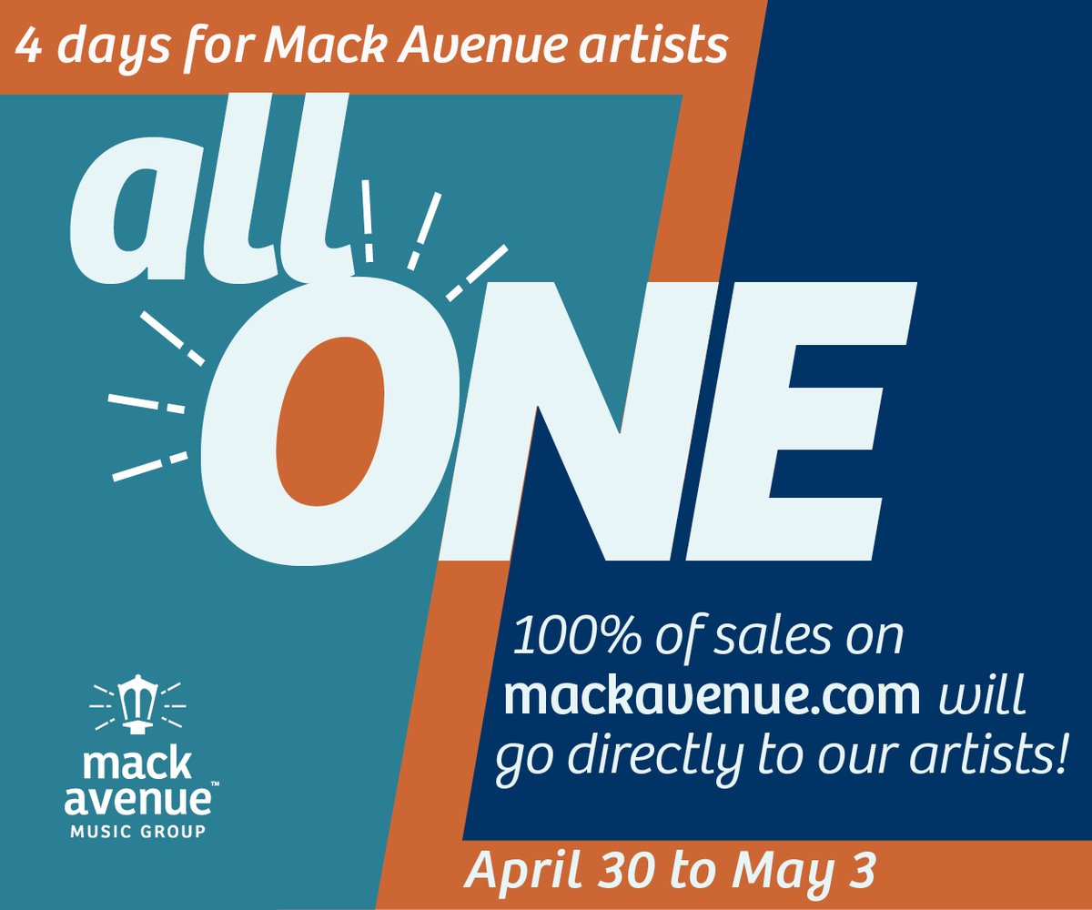 Launching today (International Jazz Day) and extending through Sunday, 3 May, Mack Avenue launches the allONE initiative: a webstore event where 100% of all sales from mackavenue.com will go directly to the artists on the label. Learn more here: bit.ly/3bTiqwi