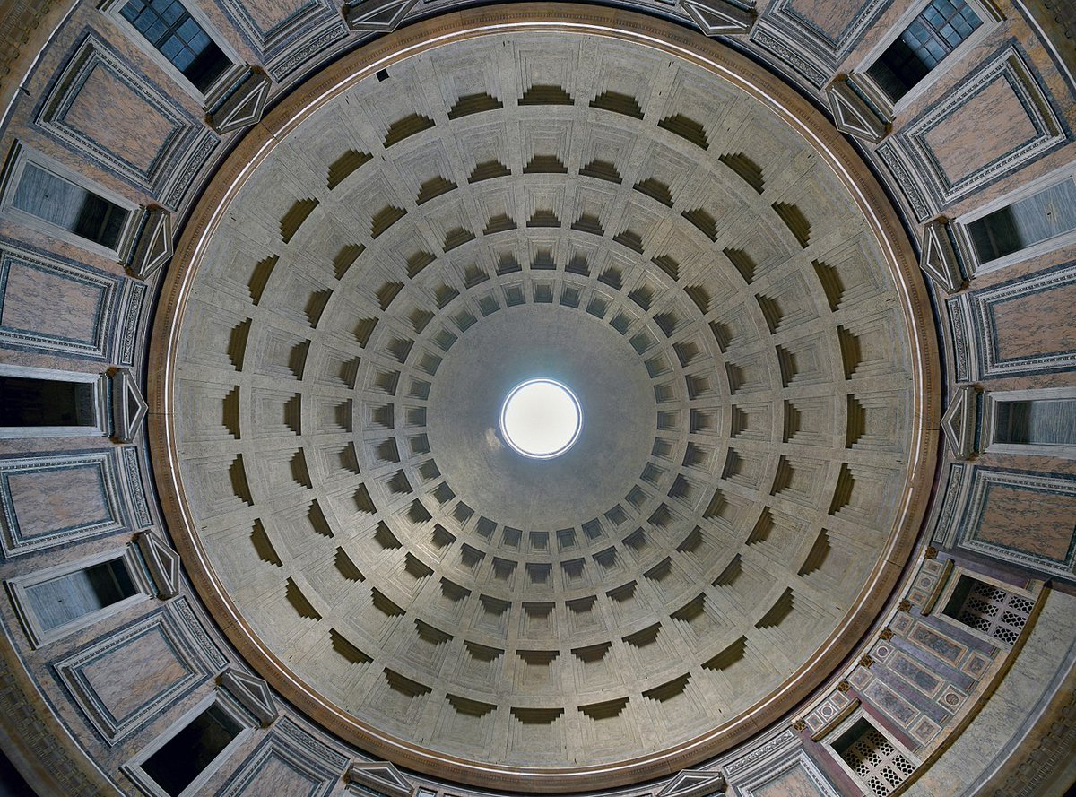pantheon_roma's tweet photo. The dome of #pantheon has no reinforcements yet has stood for almost 2 thousand years. This probably thanks to the particular technique used to build it; the mixture of lime and stone fragment was added in small amounts and excess water was drained off immediately #stayhome #rome https://t.co/WX7WL3NnJ5