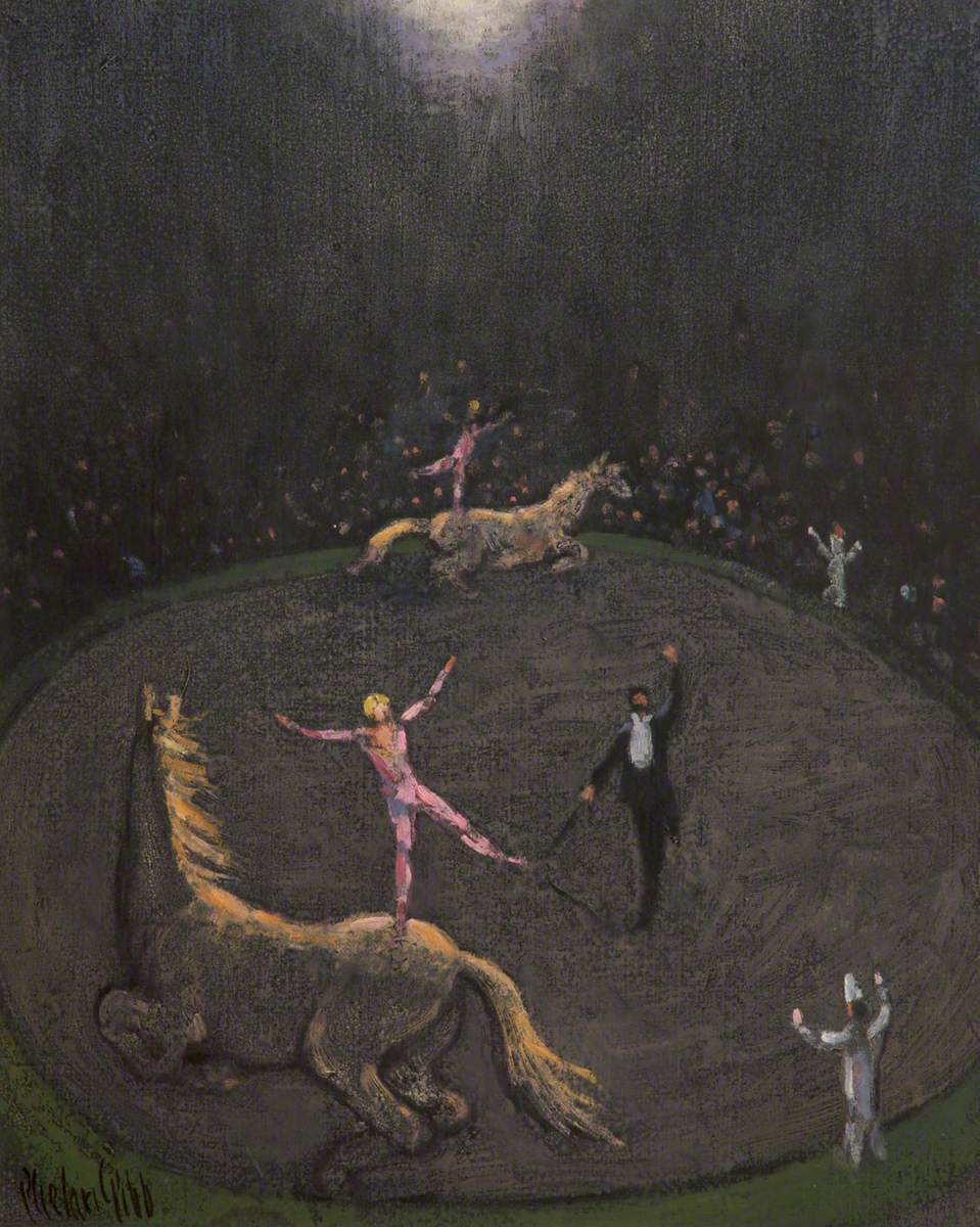SalfordMuseum's tweet photo. We love sense of movement in these two paintings from our collection – ‘Ballerina’ by Harold Riley and ‘Circus Horses’ by Henry Phelan Gibb. Can you re-create these movements in your home or garden? #museumathome #movement #MCRmissesyou https://t.co/bvcMNsTFRa