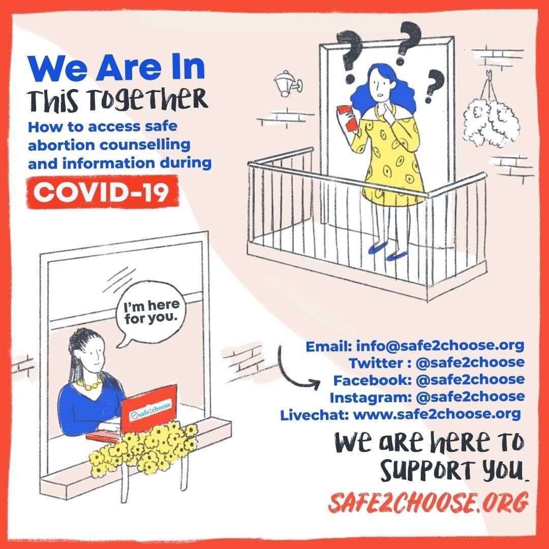  @safe2choose - During these uncertain times, we remain committed to provide safe abortion information and counselling to women and girls from their homes. Talk to us, we are here to support you.  #COVID19  #SAFEATHOME