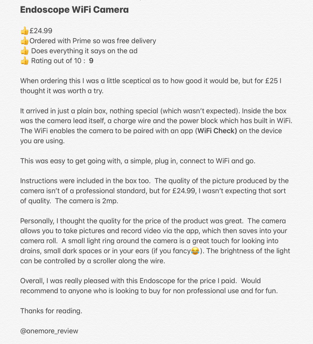 ravingreviewers's tweet image. Our first review: WiFi Endoscope Camera purchased on @amazon.  

👍 Our  Rating  -  9/10  
👍 Would  Recommend

Please see  image  for  full  review 🛍🙂

#ProductReviews #onemorereview #amazonpurchase #Amazon