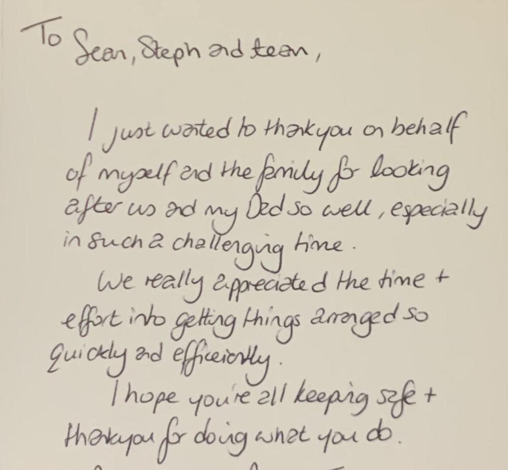 It means so much to us to receive such wonderful messages from the families we look after.

This letter was especially meaningful for Steph at Hessle Funeralcare, as it was her first arrangement 

#ThankYouThursday