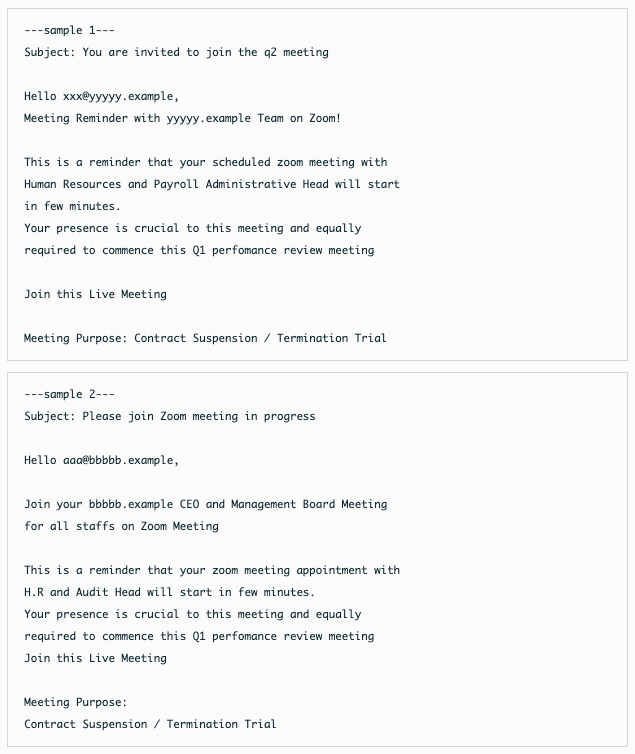 Sophos's tweet photo. FYI: Scammers are using employment worries as their latest lure for Zoom phishing scams. Here's what to do...

✔️ Don't login after clicking links in emails.
✔️ Immediately report messages like these to your IT team.

See more from @NakedSecurity: https://t.co/I7DSnJOY02 https://t.co/AbUFhPz4cu