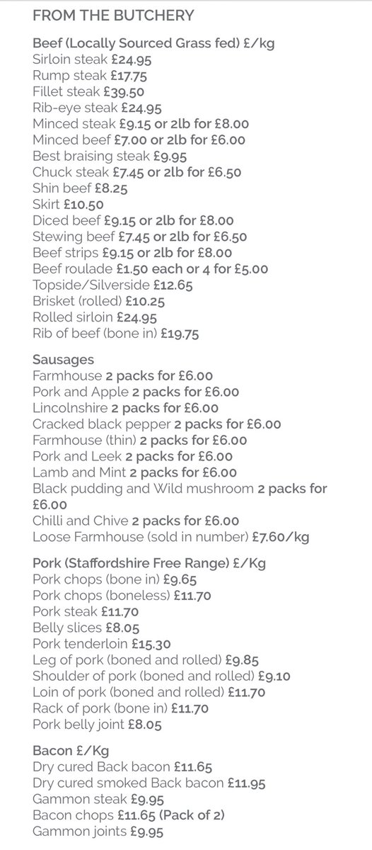 WE’VE MADE THINGS A BIT EASIER! 
We now have a Butchery order list, all weights and prices are on the list, simply call our order number on 01939210905 ext 1... 
Some more great news is deliveries are now made within 7 days! 😊