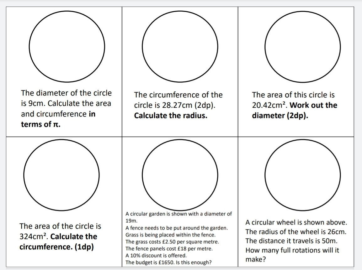FutureMindsInt's tweet image. Circles! Trying to ensure students actually read the question!! Will post a semi circle version later today. #maths #resource #gcse #revision #circles @mathsmrgordon @mathsjem @BetterMaths @MrMattock @AJMagicMessage @MathsMrCox  sorry for the tags! Retweets appreciated! ☺️
