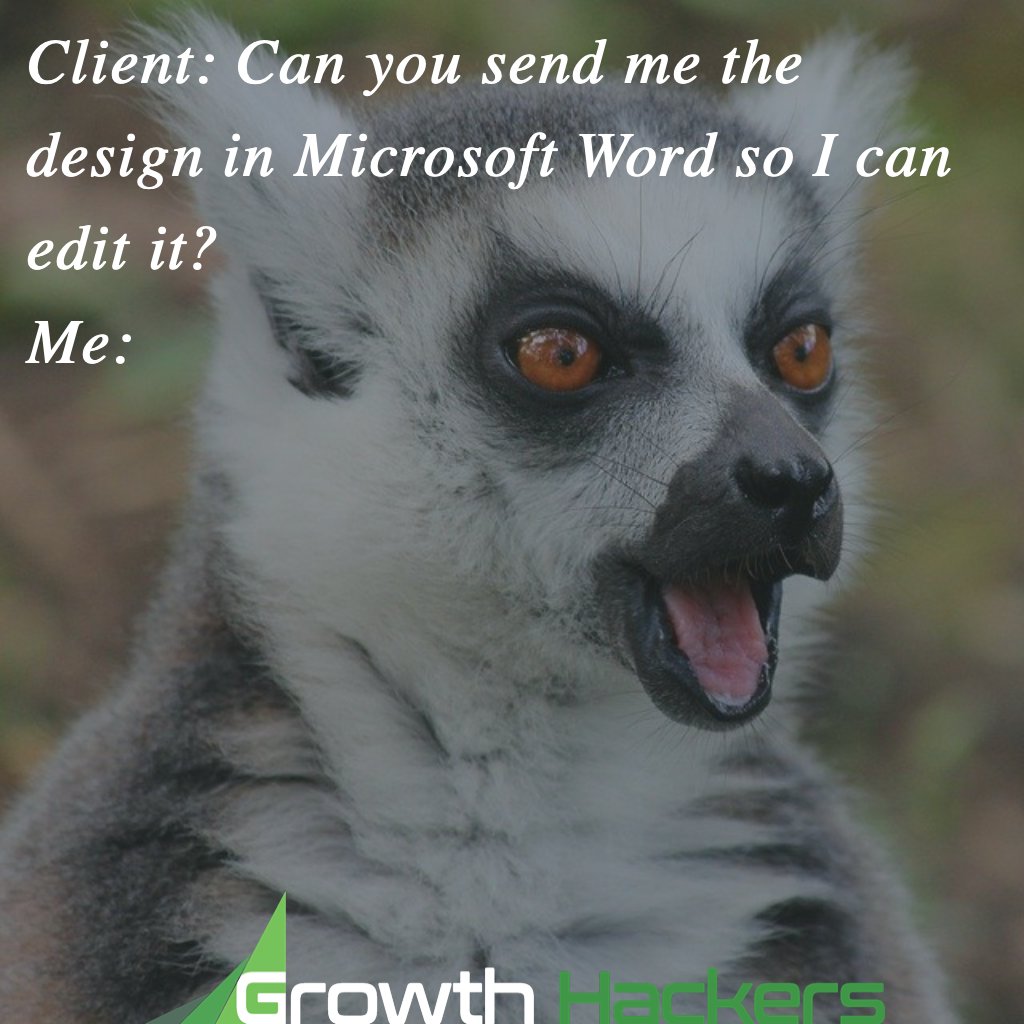 Client: Can you send me the design in Microsoft Word so I can edit it?

Me: ...

#Design #GraphicDesign #Designer #Designers