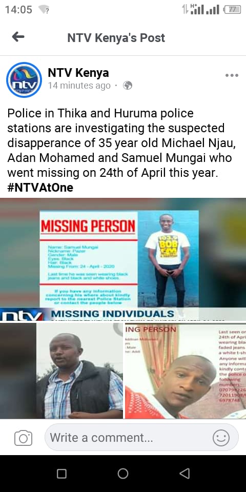 This is the 6th day in search of our own comrade Michael Njau his cousin and the taxi driver, please my people help us trace them or share any information about them <a href="/UhaiWetu/">Social Justice Centres Working Group</a> <a href="/KayoleCJC/">#KayoleJustice</a> <a href="/PeshanneKariuki/">Perpetua Kariuki🇰🇪 🇵🇸</a> <a href="/FaithKasina/">Faith Kasina</a> <a href="/gacheke2011/">Gacheke Gachihi</a> <a href="/njokigachanja/">Njoki Gachanja</a> <a href="/javanowala/">Owalla Ochieng</a> <a href="/AmnestyKenya/">Amnesty Kenya</a>