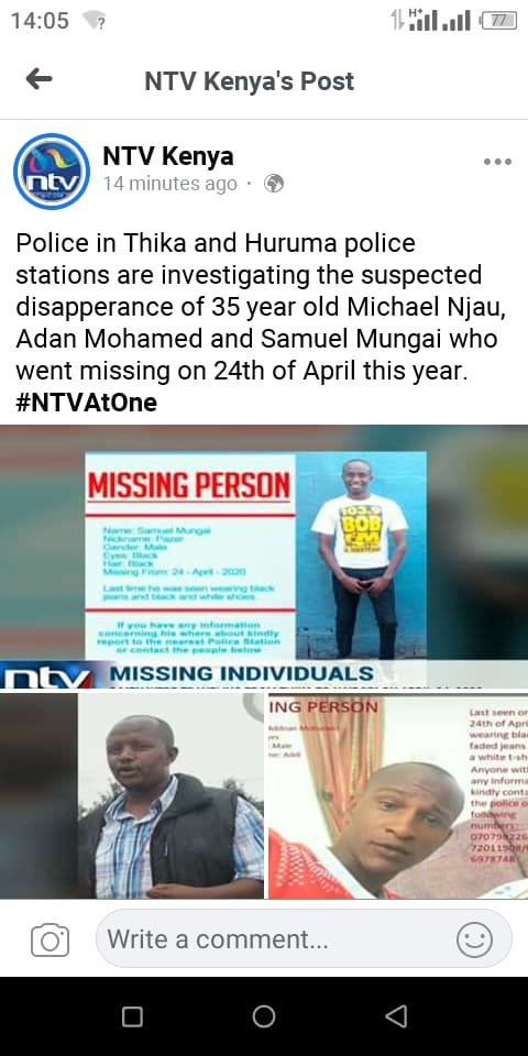 This is the 6th day in search of our own comrade Michael Njau his cousin and the taxi driver, please my people help us trace them or share any information about them @UhaiWetu @KayoleCJC @PeshanneKariuki @FaithKasina @gacheke2011 @njokigachanja @javanowala @AmnestyKenya