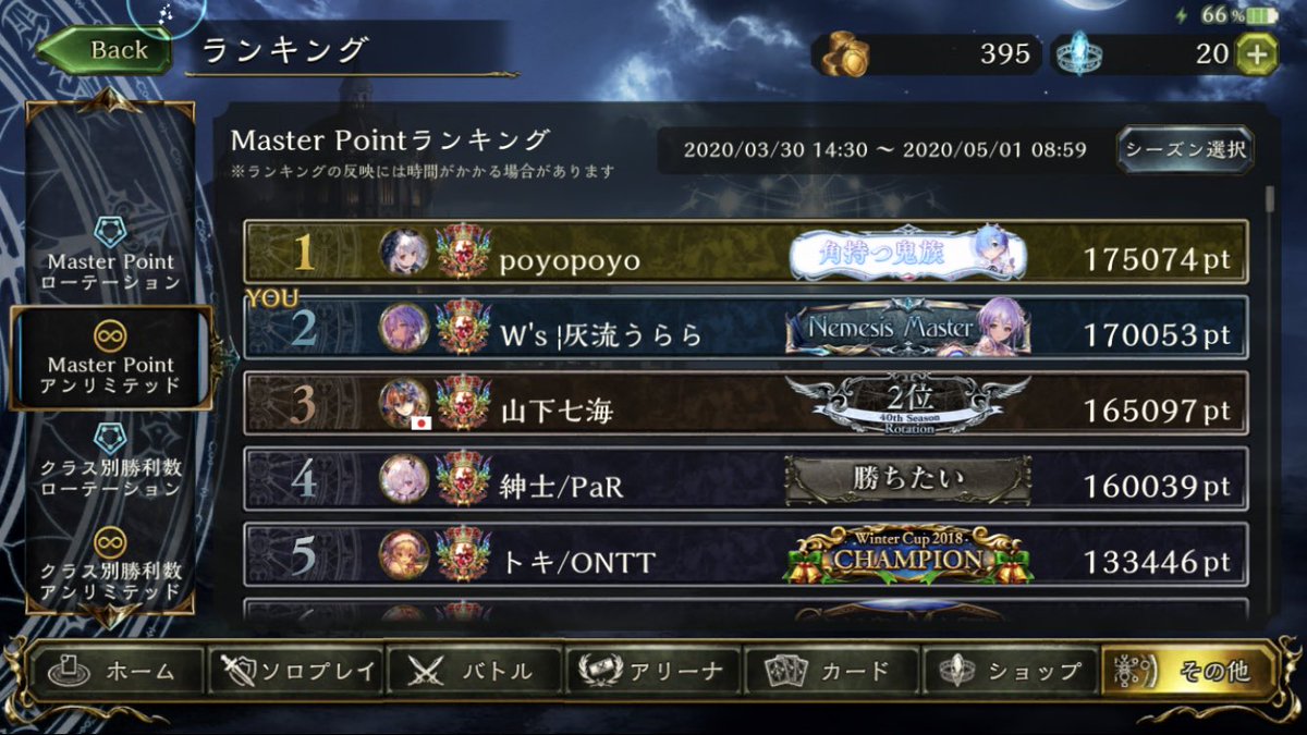 ST68028965's tweet photo. アンリミテッド45th17万で2位になることができました
なんやかんやで2位にはなれたから嬉しいけど次があるなら覇者とりたいなぁ

ネメシスランキングもいい結果だったので嬉しいです https://t.co/mmTkfTenWo