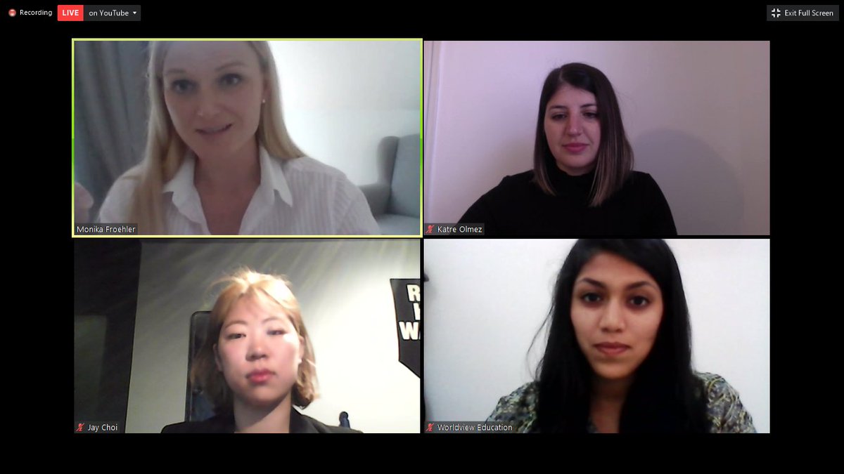 WorldviewEdu's tweet photo. In conversation with @MonikaFroehler CEO, @KatreOlmez Comms &amp; Media Officer and Jay Choi, an intern at @bankimooncentre about Global Citizenship in the times of a pandemic. #GenZSolvers #SolversInteractive #COVID19 https://t.co/NBBWsSftIQ