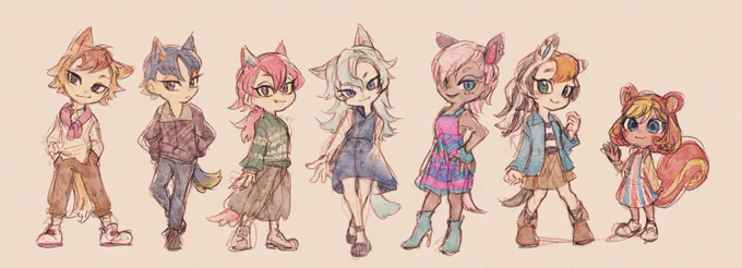 森の擬人化ぽいものらくがき、島民+α 