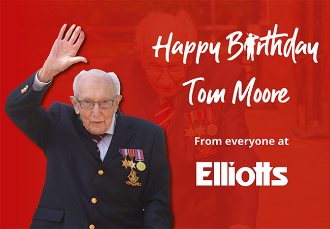 ElliottBrothers's tweet photo. 🎉 Happy 100th birthday to @captaintommoore! 🎉

An absolute hero and inspiration. We salute you! 👏

#HappyBirthdayCaptainTom #Happy100th https://t.co/N1v2QLu6xw