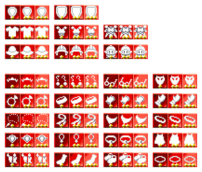 小林 光 Hikaru Kobayashi En Twitter 防具 アクセサリーの共通アイコンを作成 アクセサリーは頭部 イヤリングや眼鏡 腕 指輪や手袋 体 ネックレスやマント 足 すねあてや靴 の4箇所に分けることにしました Pixelart ドット絵 ツクールmv