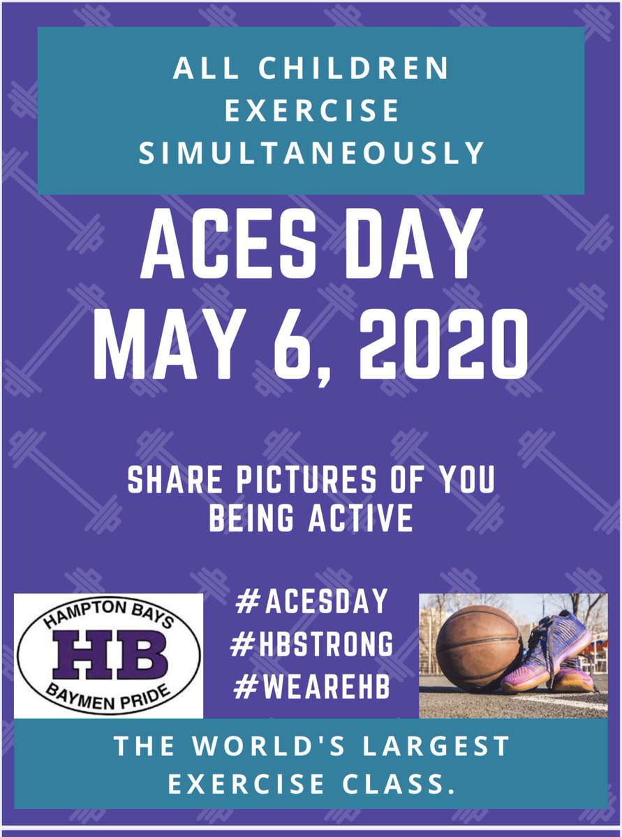 BaymenAD's tweet photo. ACES Day 5/6/2020, post pictures of you being active. We will be participating with schools from Germany, China, and Packistan.  @HamptonBaysES @HamptonBays_MS @HamptonBays_MS @hbhsphysicaled  #wearehb #hbstrong https://t.co/m2uaGkv4Zo