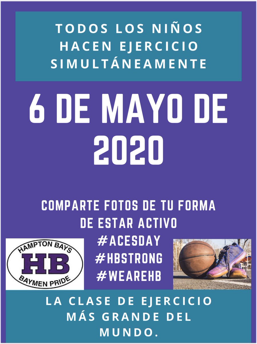 BaymenAD's tweet photo. ACES Day 5/6/2020, post pictures of you being active. We will be participating with schools from Germany, China, and Packistan.  @HamptonBaysES @HamptonBays_MS @HamptonBays_MS @hbhsphysicaled  #wearehb #hbstrong https://t.co/m2uaGkv4Zo