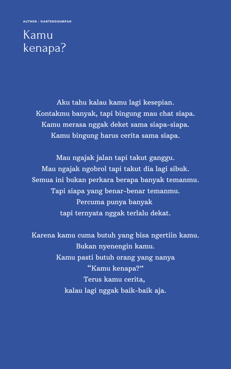 gantengsumpah's tweet photo. Cuma butuh satu orang yang nanya, "Kamu kenapa?" https://t.co/Q8ZWOn6Nm7