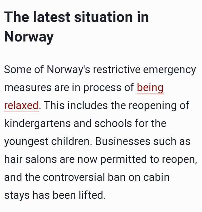 Norway relaxed lockdown 🇳🇴  Kindergartens, schools and hair salons are permitted to reopen ... https://t<a href="/tag/outdoors"class="tags"><span>#outdoors</span></a><a href="/tag/calendar"class="tags"><span>#calendar</span></a><a href="/tag/petsofinstagram"class="tags"><span>#petsofinstagram</span></a><a href="/tag/hotguys"class="tags"><span>#hotguys</span></a>