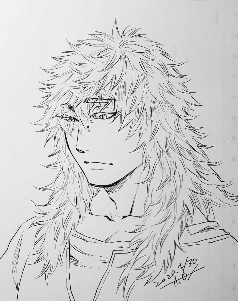 ペン入れ修行。モジャは実はイケメン(のつもりで描いている) 今日はかすれ無くて調子良かった!ちょっと太くなってきたペン先で軽いタッチだと思うように描ける? #白い竜 