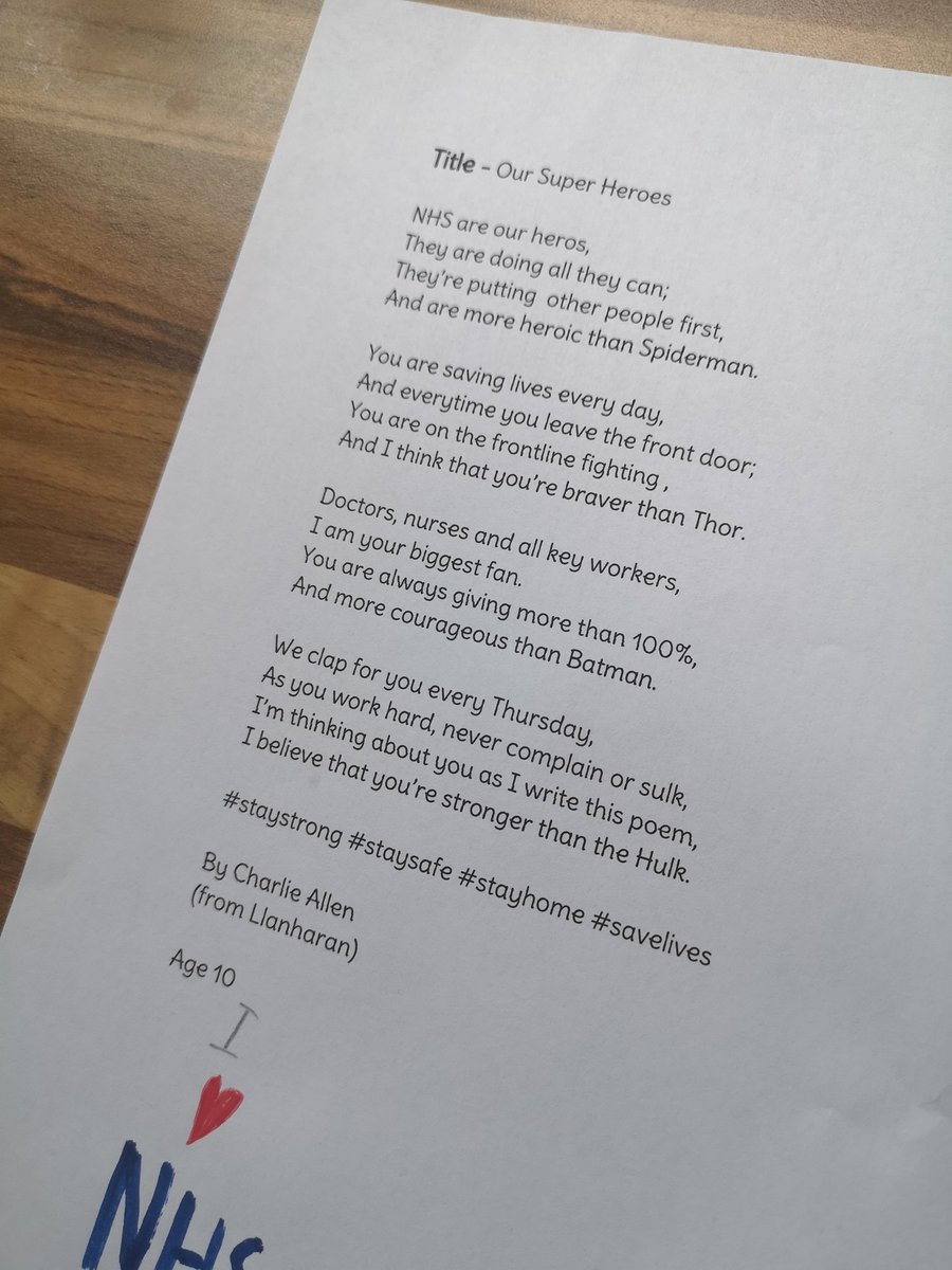 joallen83's tweet photo. Charlie's homework yesterday was to write a NHS poem. Hope you all enjoy ❤️ #NHSheroes #COVID19 #StayHomeSaveLives https://t.co/9pEmaJR9TI