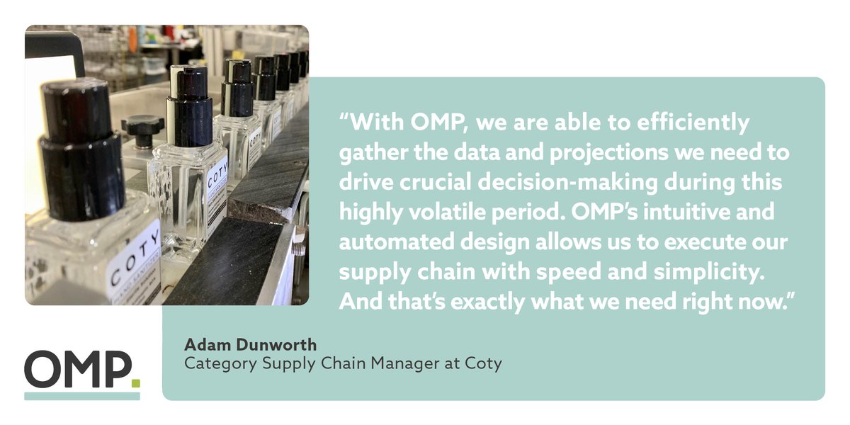 OMP_supplychain's tweet photo. So proud that our solution helps @COTYInc respond effectively to the extreme volatility in today's global marketplace. #Coty turned over their North American factories to making #handsanitizer which they have been donating to #healthcareworkers fighting #COVID19. #unisonplanning https://t.co/Kep3mHSR76