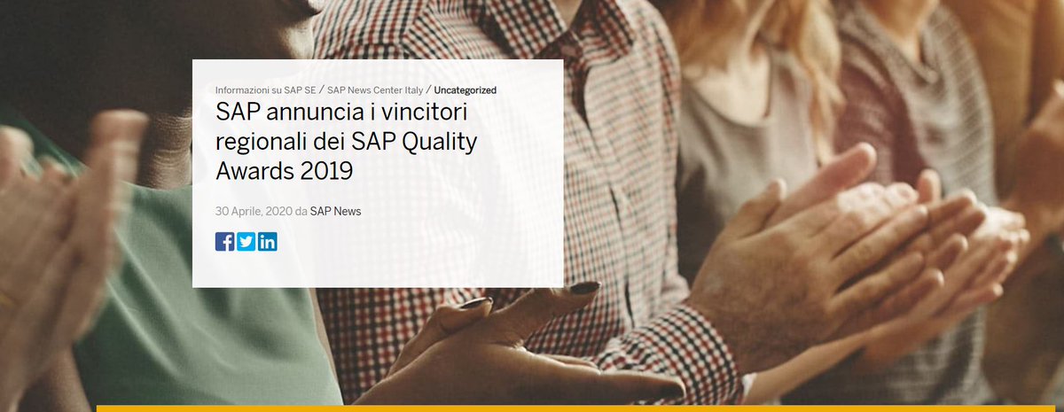 Congratulazioni a <a href="/FIGC/">FIGC</a> e Kerakoll per essere tra i vincitori dei <a href="/SAP/">SAP</a> Quality Awards in EMEA. Ben 2 imprese italiane su 12! Progetti innovativi e di altissima qualità che mostrano ancora una volta l'eccellenza delle ns aziende in contesti internazionali urly.it/35z9p
