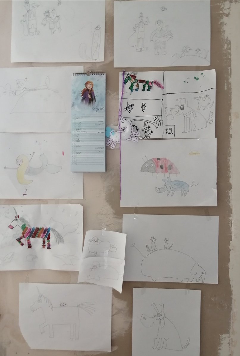 VicSteinitz's tweet photo. @LydiaMonks our #drawwithlydia wall. Thank you for the lovely pictures, from Lillian (age 7). We hope you like Chadwick :-) https://t.co/J8Nklp6gq7